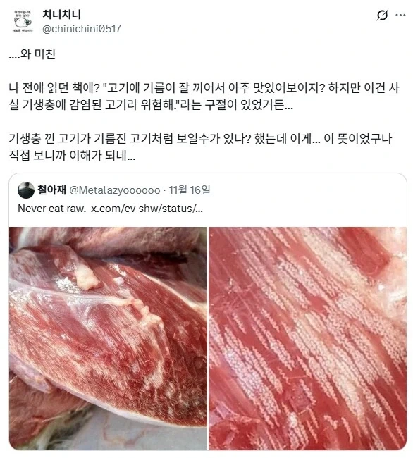 혐) 기생충에 감염된 고기는 맛있어보인다_1.webp