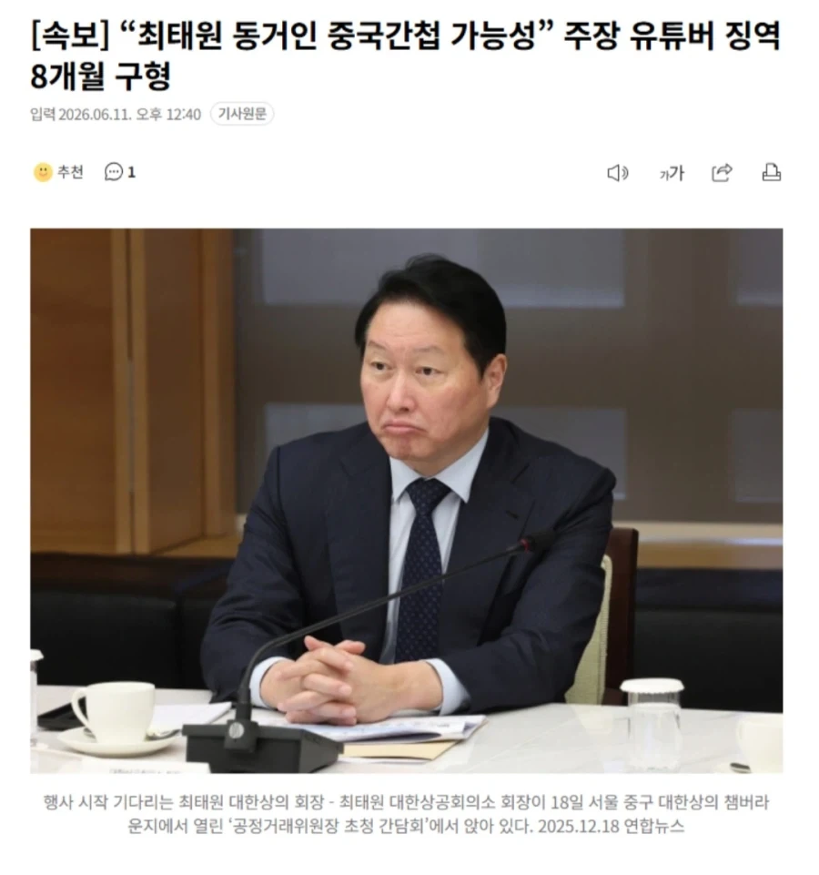 “최태원 동거인 중국간첩 가능성” 주장 유튜버 징역 8개월 구형_1.webp