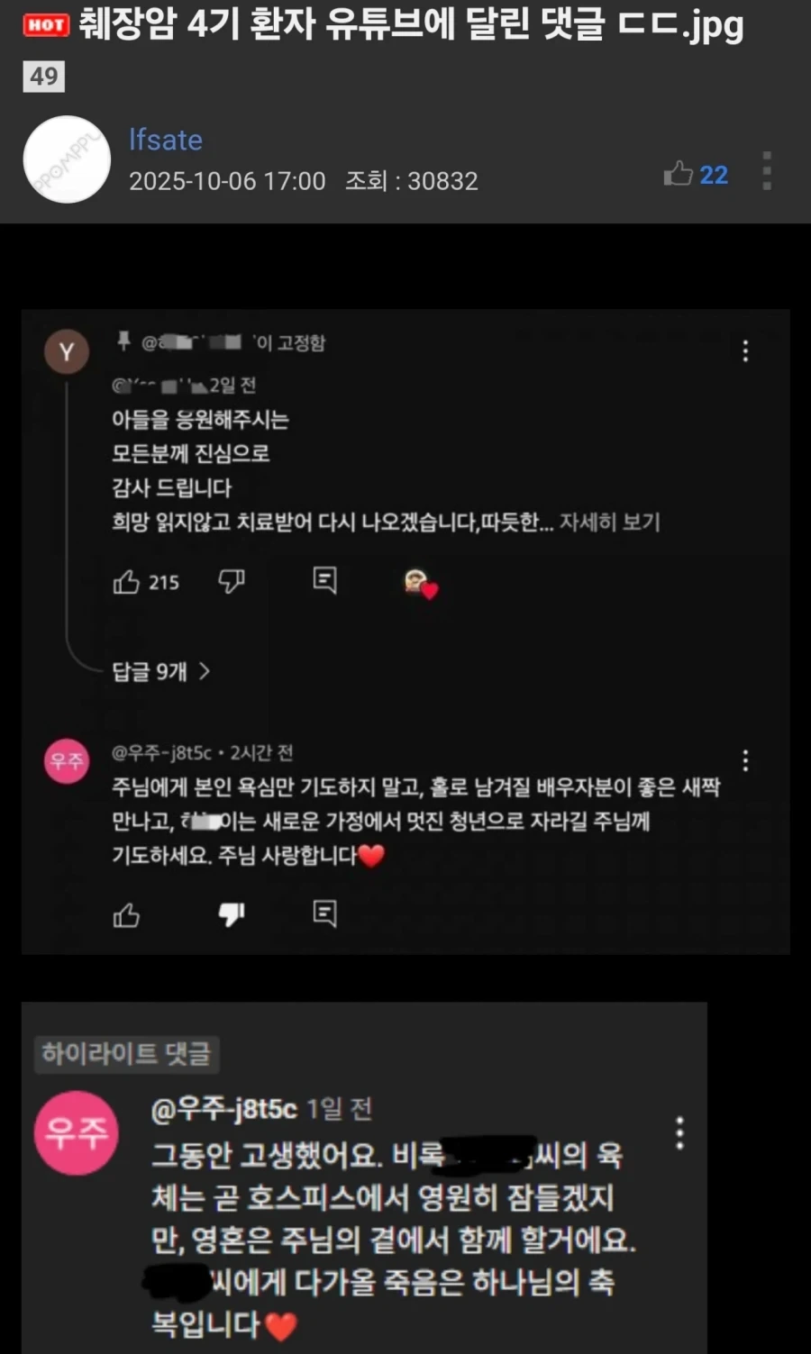 [혈압]췌장암 4기 환자 유튜브에 댓글단 미친색기_1.webp