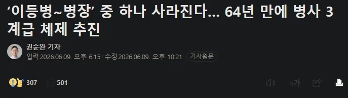 ‘이등병~병장’ 중 하나 사라진다… 64년 만에 병사 3계급 체제 추진_1.webp