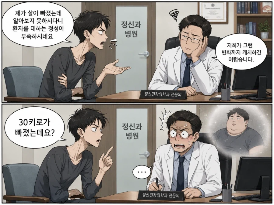 살빠진 걸 못 알아보는 의사에게 따지는 환자_1.webp