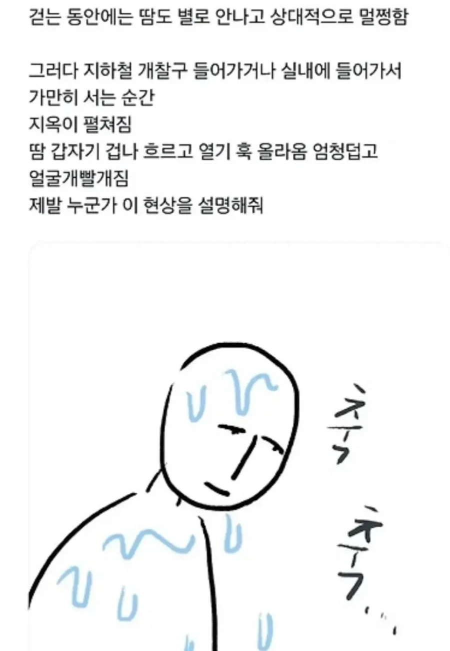 걸을땐 괜찮은데 멈추면 땀이 와바박 나는 이유_1.webp