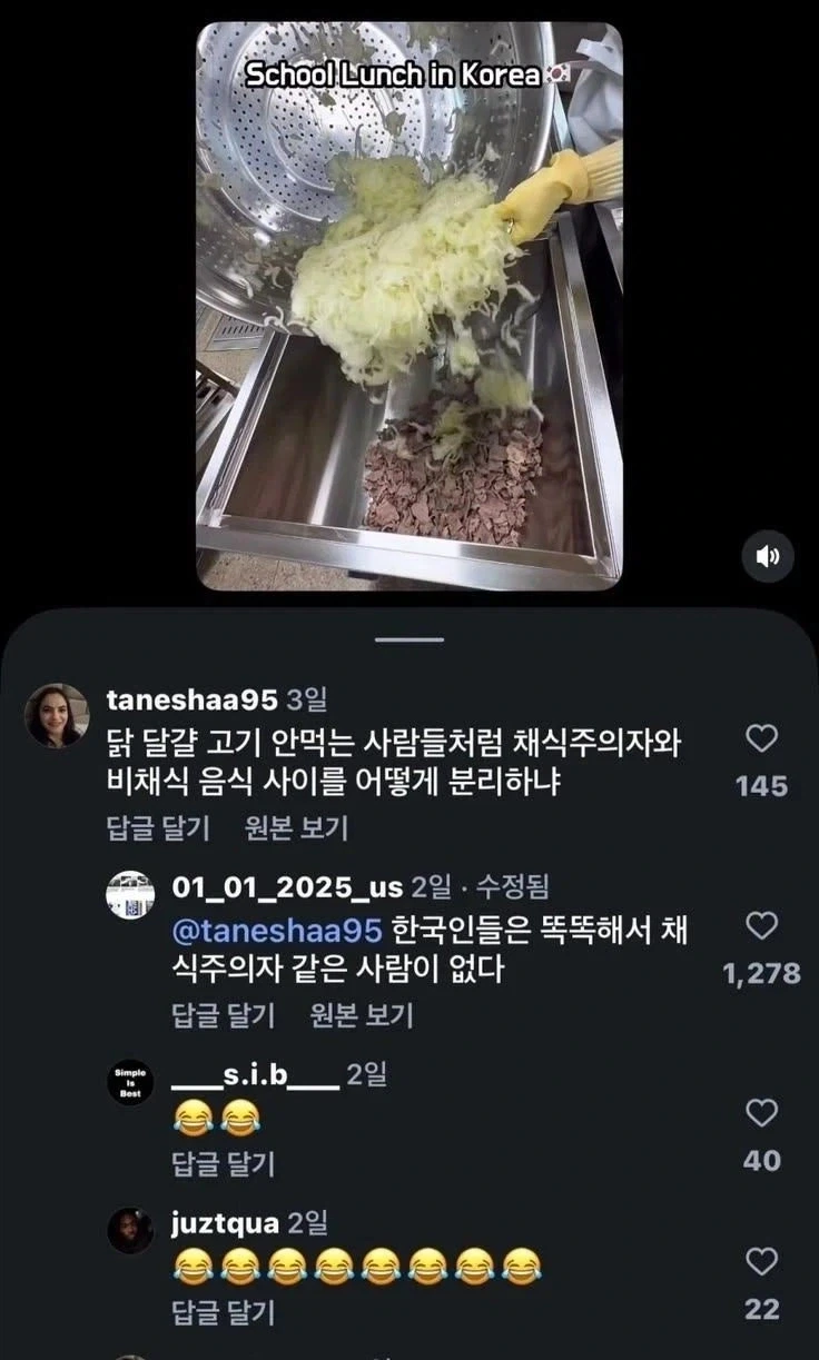 한국 급식 영상에 달린 외국인 댓글_1.webp