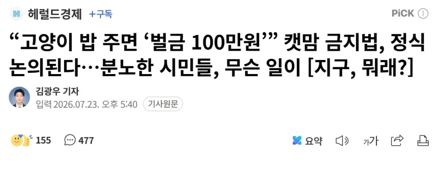 “고양이 밥 주면 ‘벌금 100만원’” 캣맘 금지법, 정식 논의된다_1.webp