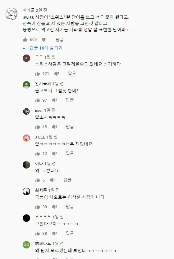 스위스 사람들이 좋아하는 한국 단어