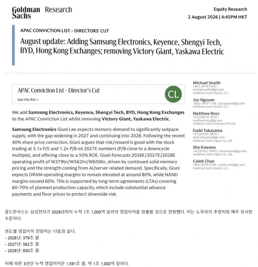 골드만삭스)삼성전자 초호황 전망=3년 누적 영업이익 1.1조 달러_1.webp