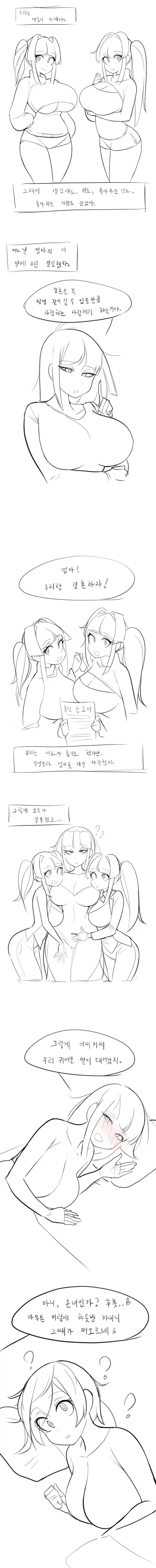 쌍둥이 자매가 사랑하는 엄마랑 결혼하는 백합 만화.manhwa_1.webp