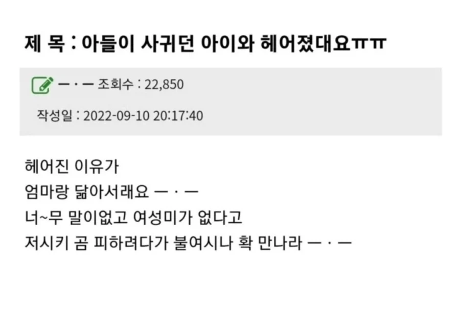 아들이 여친과 헤어진 이유에 화난 엄마.jpg_1.webp