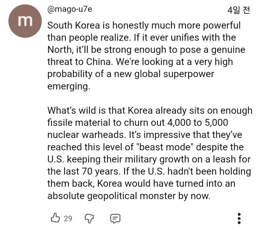 한국은 핵 미사일을 만들 능력을 갖추었다는 X유저들_8.webp
