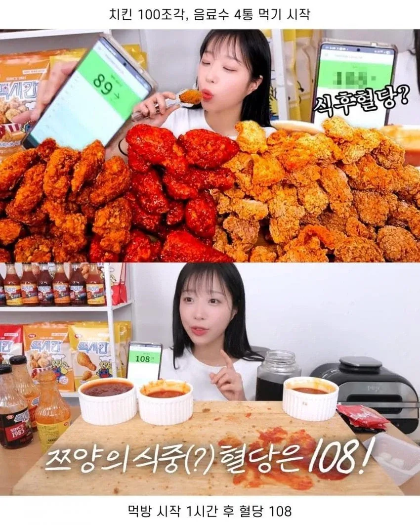 치킨 100조각 + 음료수 4통 먹고 나서 쯔양 혈당_2.webp