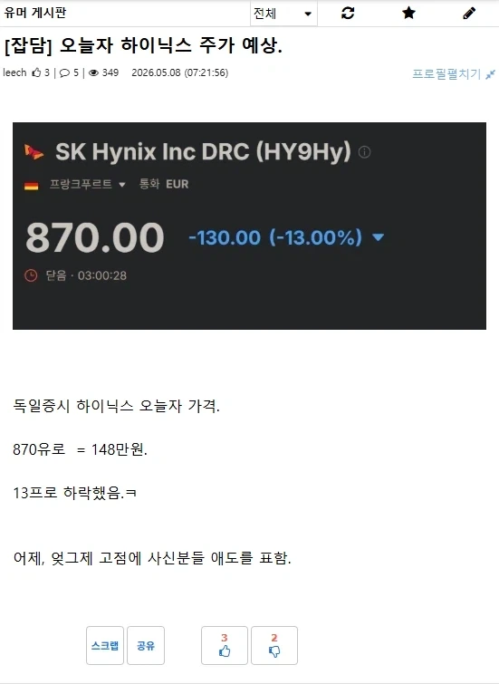 주식) 하이닉스 독일 증시에서 -13% ㄷㄷ_1.webp