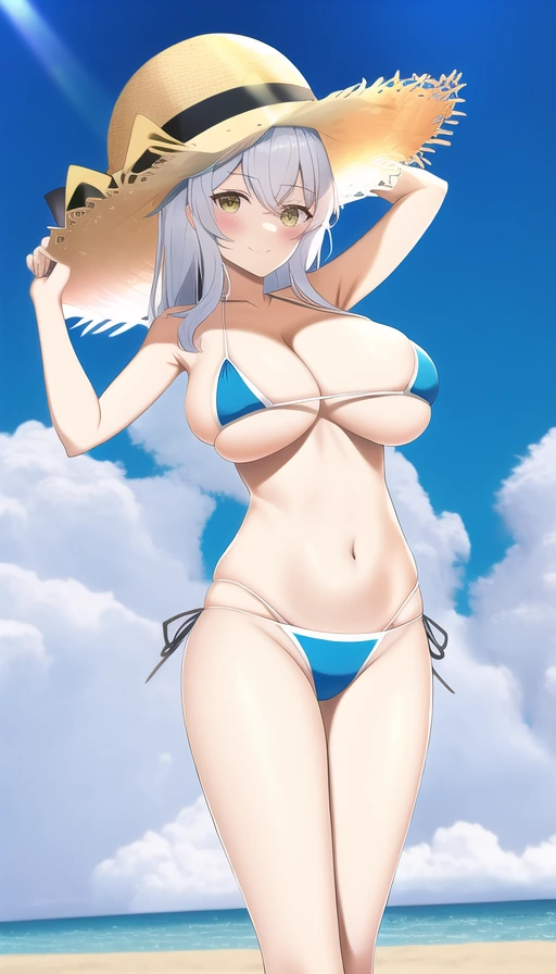 beach, shirogane noel, bikini, straw hat, big breast s-3305761015.png
