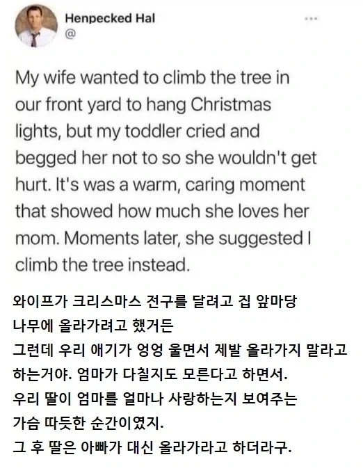와이프가 나무에 올라가려하자 딸이 엉엉 울었어._1.webp