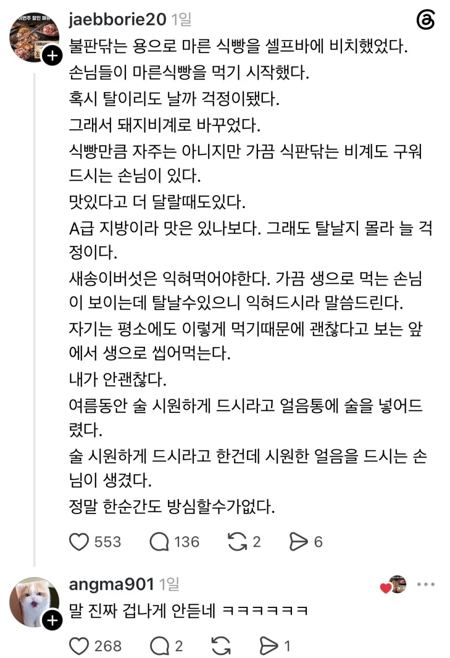 불판닦이용으로 마른 식빵을 셀프바에 비치해뒀다.jpg_1.webp