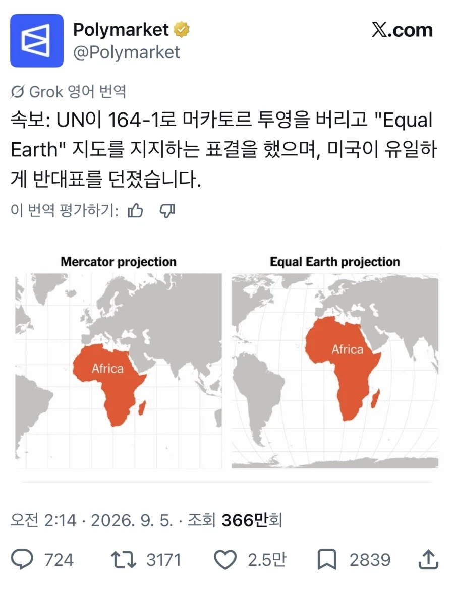 UN 세계지도를 이퀄어스로 변경 결의안 유일하게 반대한 나라_1.webp