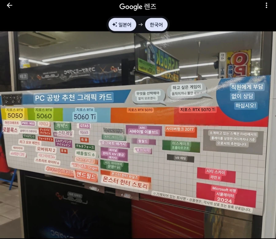 그래픽카드별 게임을 분류해놓은 일본 매장_2.webp