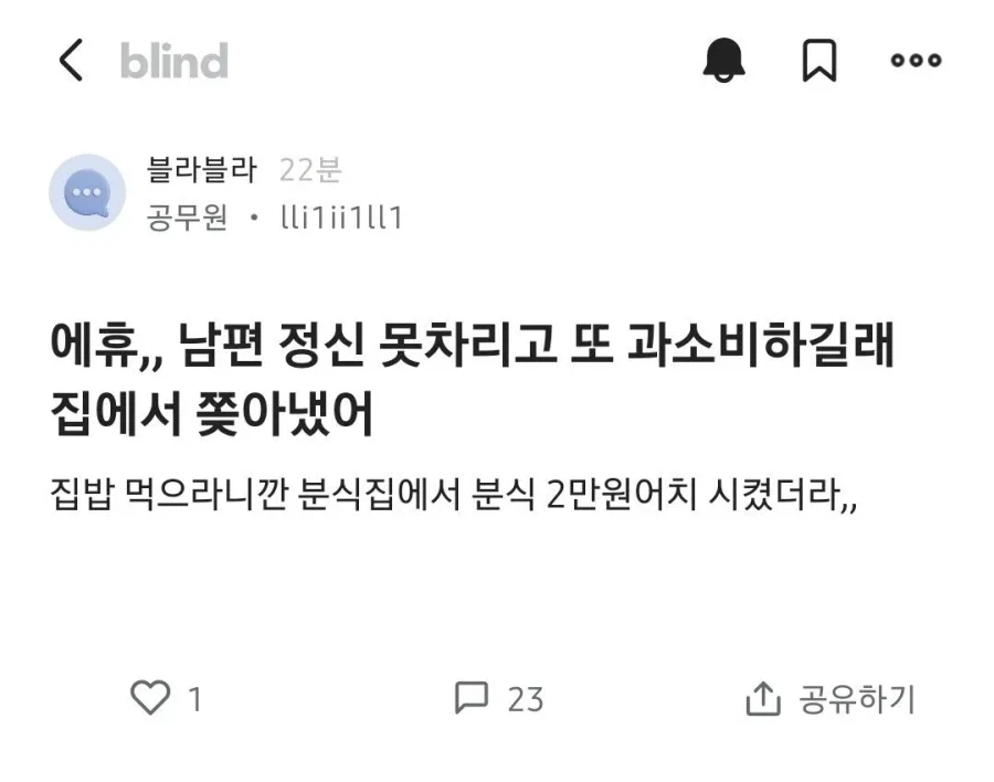 남편이 분식에 2만원 쓴게 화나서 집에서 쫒아낸 아내_1.webp