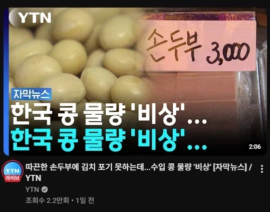 한국 콩 물량