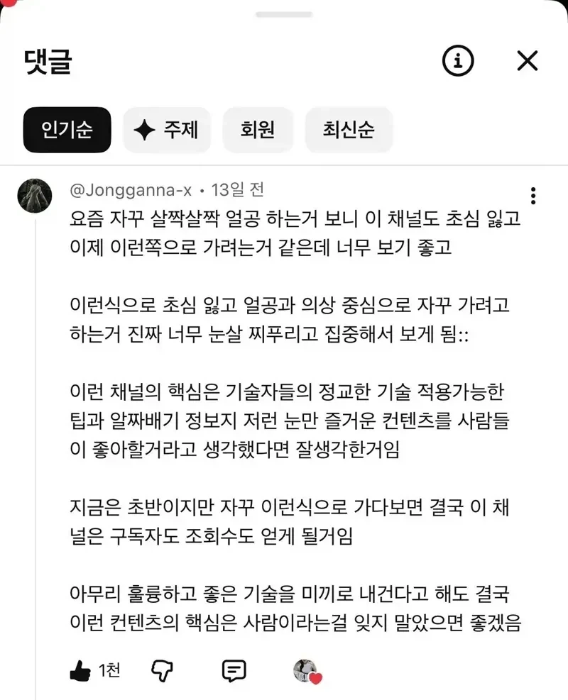 노선 변경한 유튜브 채널에 일침가하는 기존팬_2.webp
