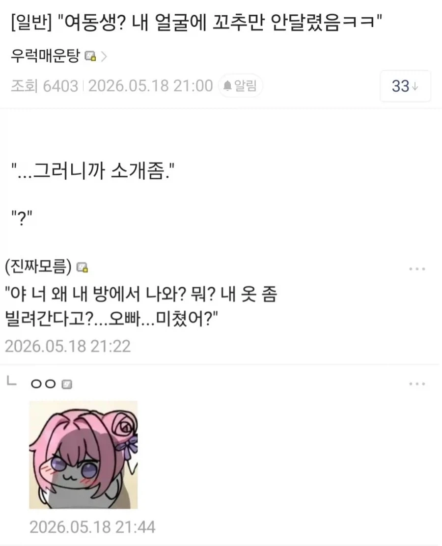 여동생? 내 얼굴에 꼬추만 안 달렸음_1.webp