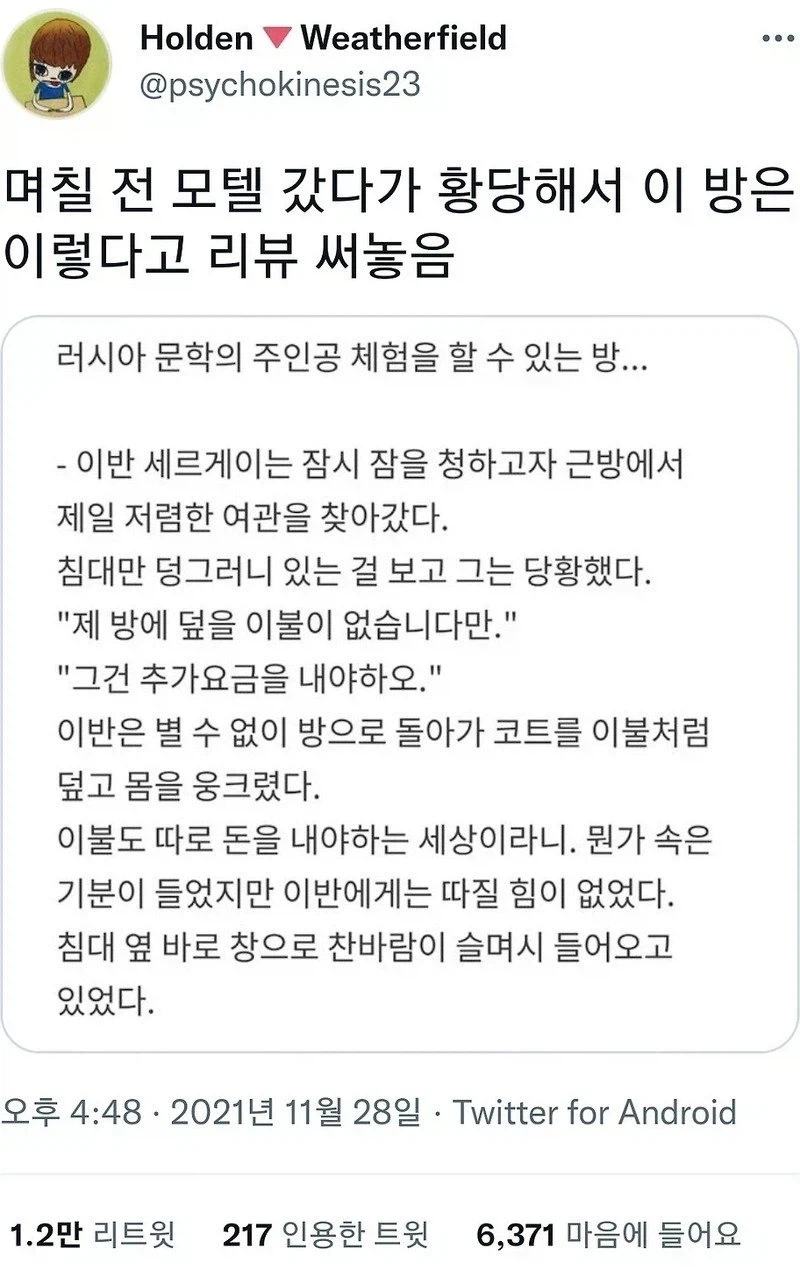 모텔 리뷰에 러시아 문학을 쓴 어떤 이용객.jpg_1.webp