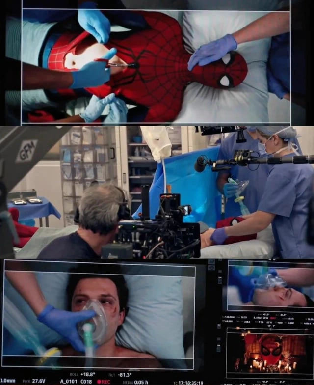 r/marvelstudios - New image from a deleted scene of Spider-Man: Brand New Day shows Peter having. his suit cut up and his mask taken off in the hospital