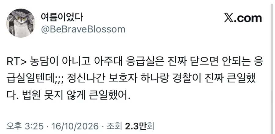 아주대 응급실 의사들 사직, 항의 표시인 줄 알았는데 진심이었구나.X_5.webp