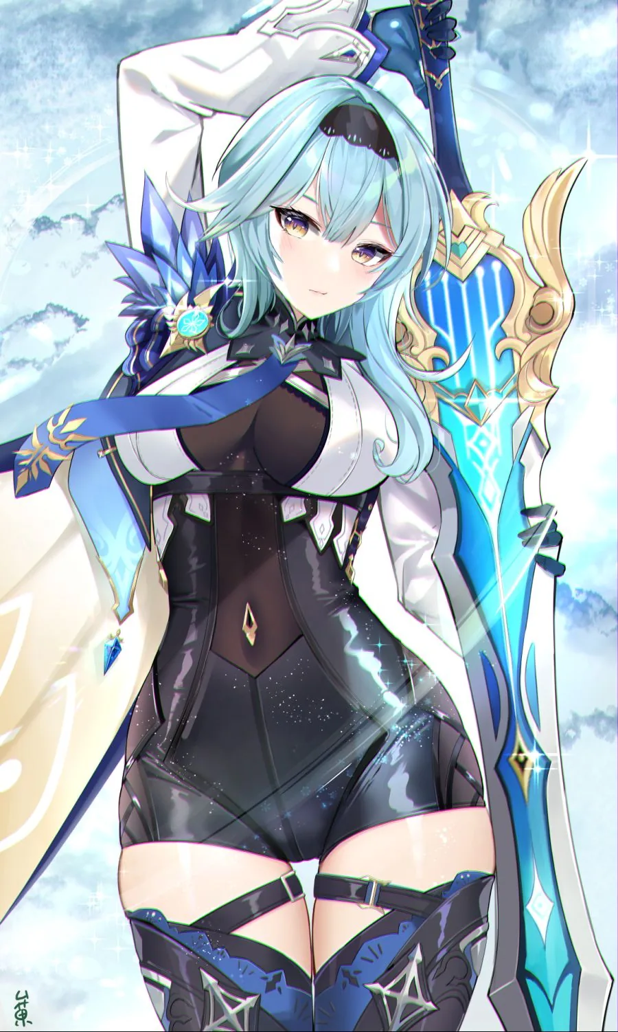 yande.re 798757 artist_revision eula_(genshin_impact) garter genshin_impact muka_tsuku sword thighhighs.jpg