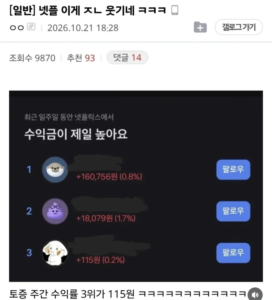 지난주 토스증권, 넷플릭스 주식 수익금 랭킹_1.webp