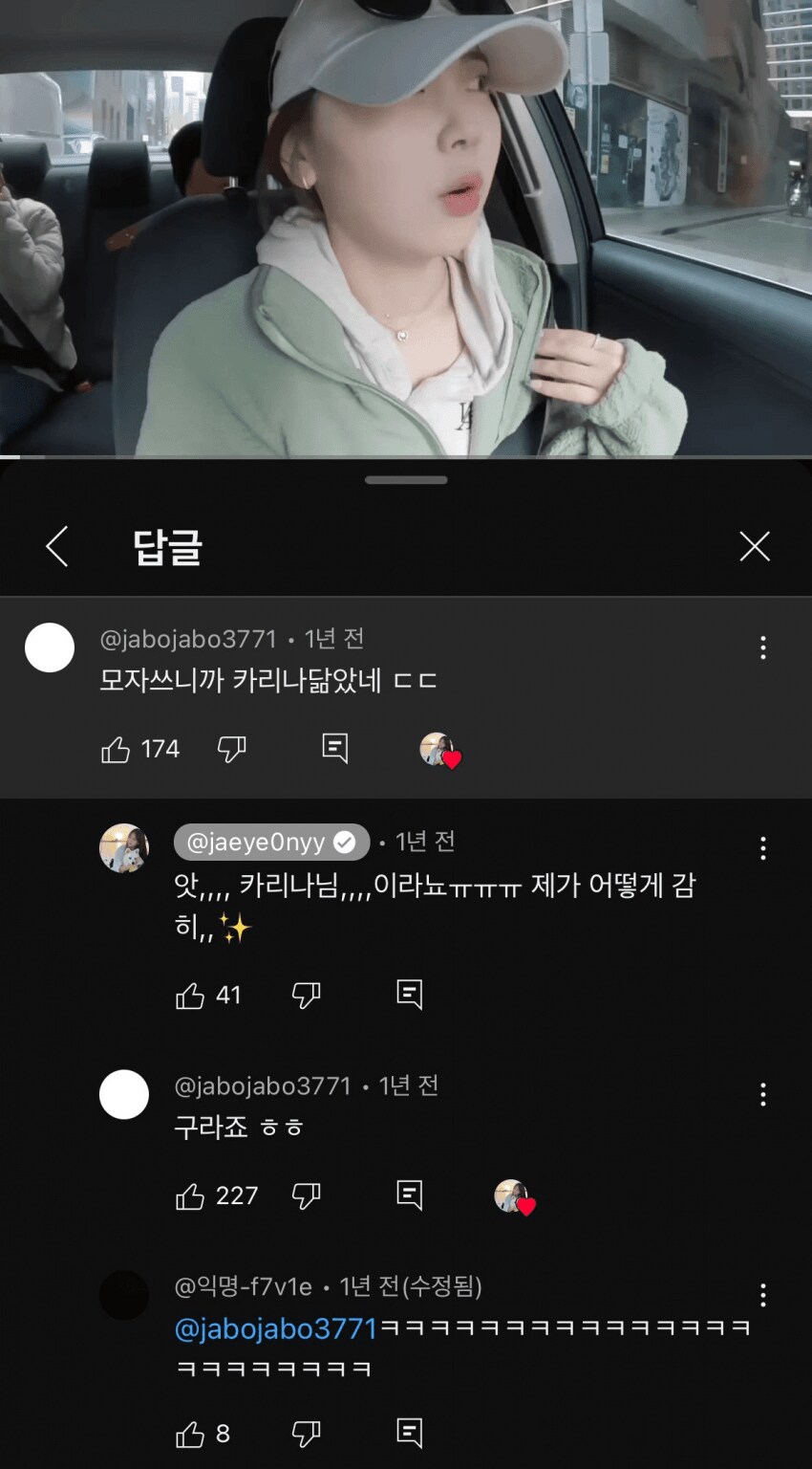 유튜버 잰잰바리보고 카리나 닮았다는 시청자 ㅎㅎ_1.png
