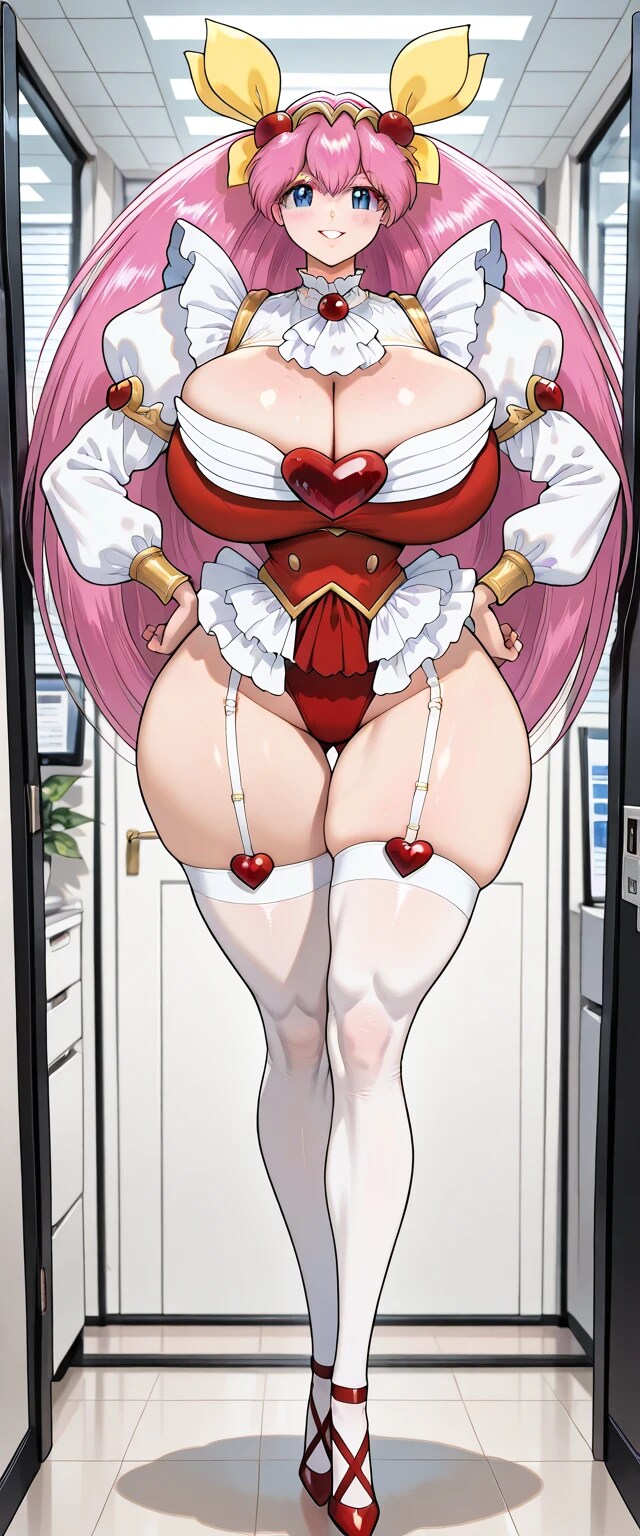 AI) 외모와 복장이 약간 웨딩피치랑 닮은 신입 여직원이 인사하러 온 짤_1.png