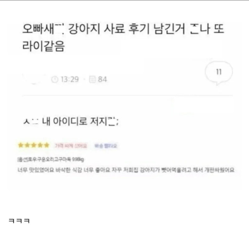여동생 아이디로 강아지 사료 후기 쓴 오빠_1.jpg