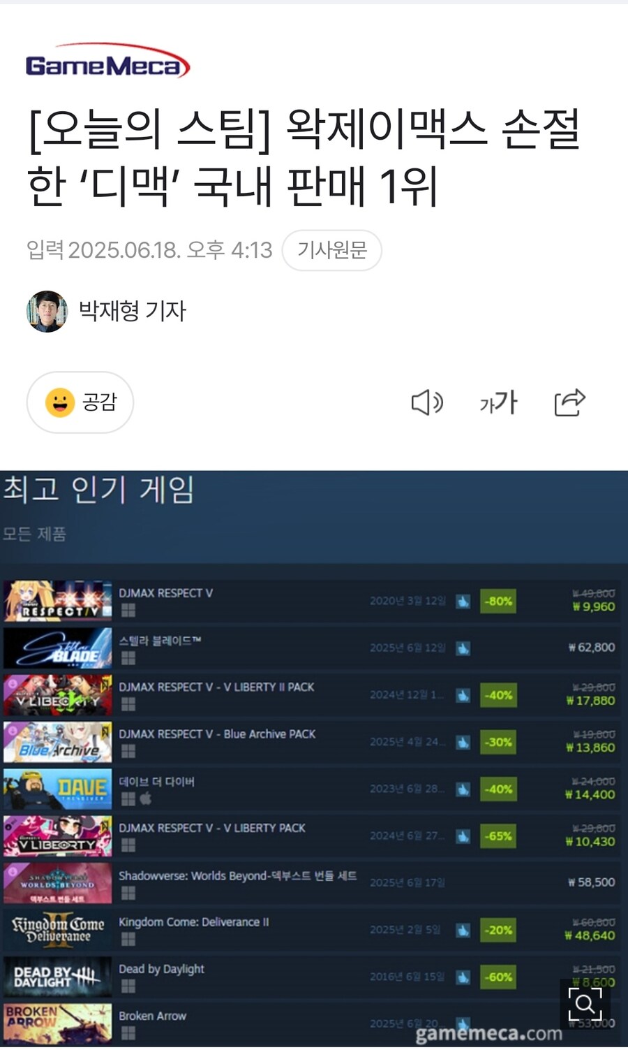 게임메카) 왁제이맥스 손절한
