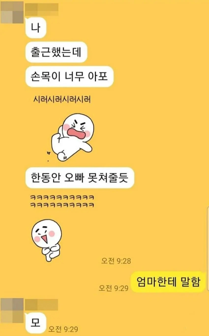 손목 아픈 친누나가 카톡 잘못 보냄._1.webp