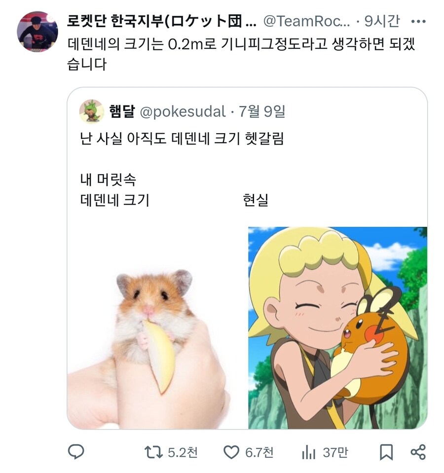 포켓몬스터에 나오는 데덴네의 크기가 헷갈린다._1.jpg