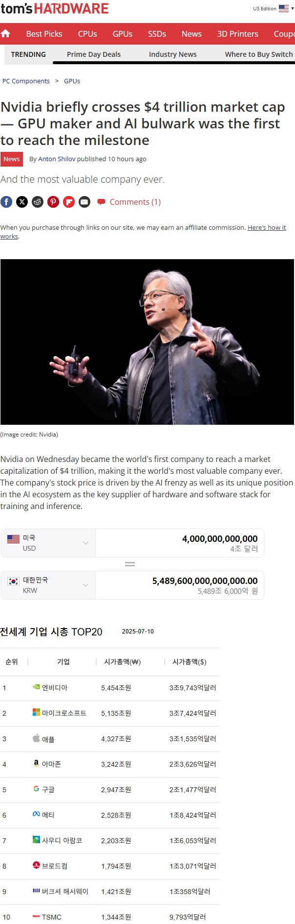 NVIDIA, 세계 최초로 시가총액 4조 달러를 돌파한 기업 등극_1.png