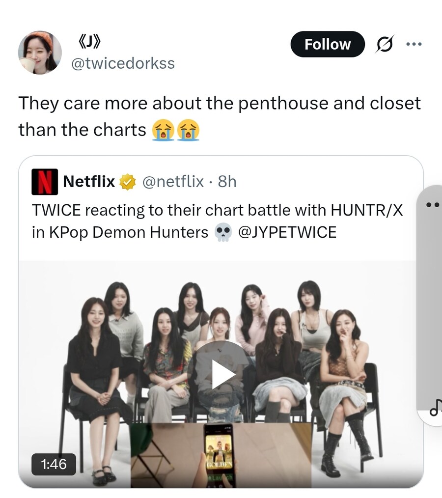 케이팝) 넷플릭스 : 트와이스분들 차트에서 2등으로 밀린거 화내세요_1.jpg