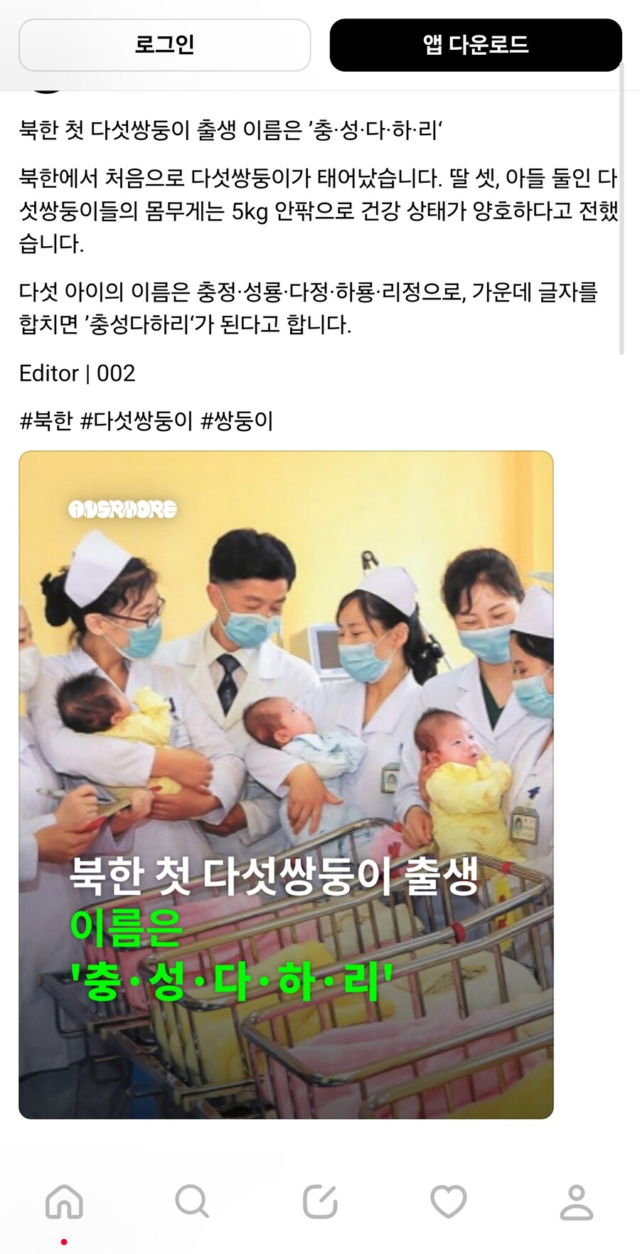 북한 5쌍둥이의 이름.jpg_1.jpg