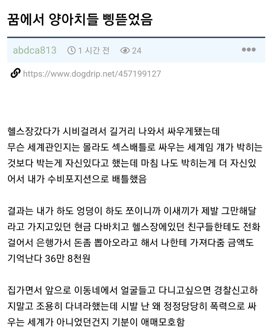 꿈에서 양아치 참교육하고 교육비 받음 ㅋㅋㅋㅋ_1.webp