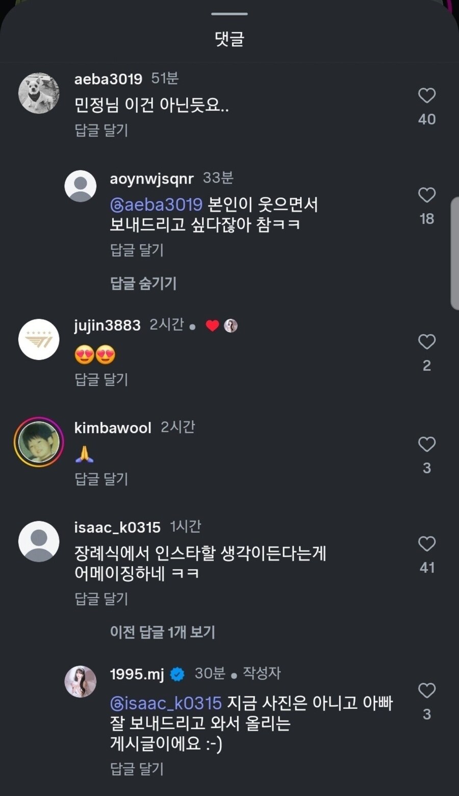 장례식장 사진 올렸다가 악플 달리는 박민정 인스타_3.jpg