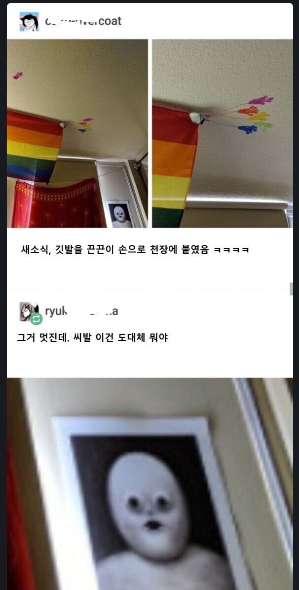깃발을 끈끈이 손으로 천장에 붙였음ㅋㅋㅋ_1.jpg