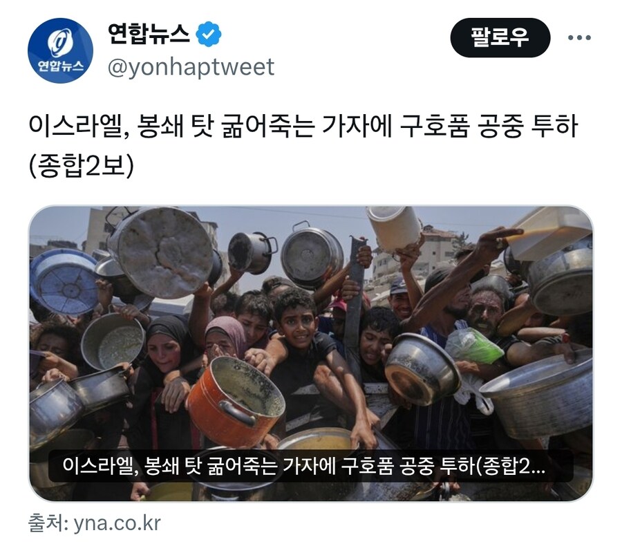 이스라엘, 봉쇄 탓 굶어죽는 가자에 구호품 공중 투하_1.jpg