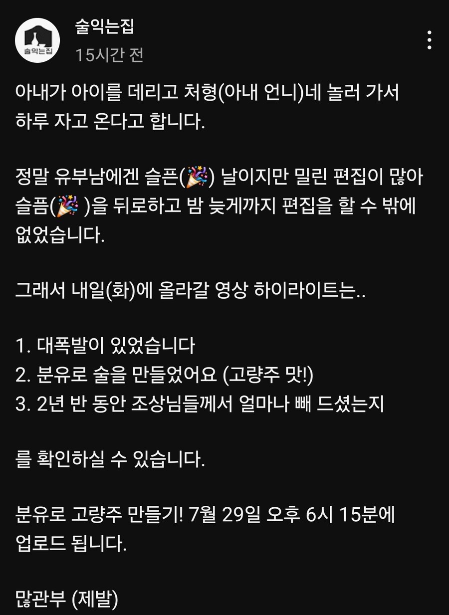 와이프가 아들이랑 처가에서 자고온다는 술 유튜버_1.jpg