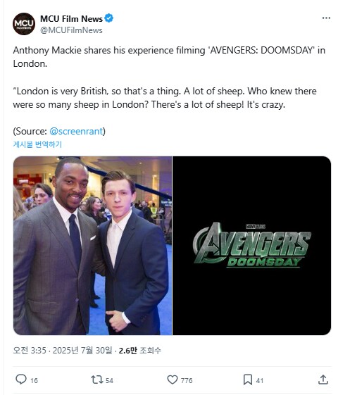 MCU)앤서니 맥키의 런던에서 [어벤져스 5] 촬영한 소감_1.png