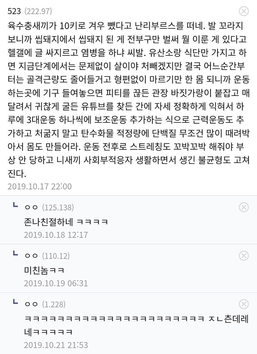 헬스갤러리에 10kg 감량 글 올리자 달린 악플.jpg_2.png