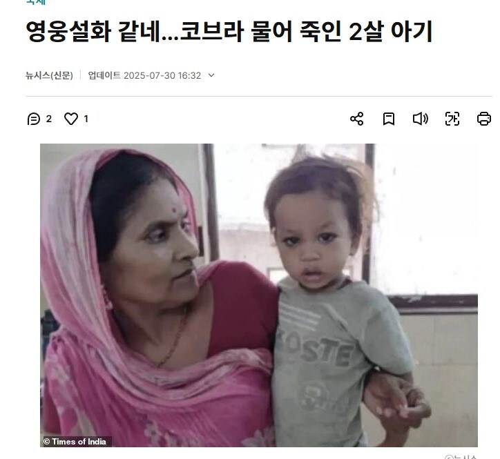인도서 2살 아기가 90㎝ 코브라 물어 죽여…머리 두 동강_1.jpg