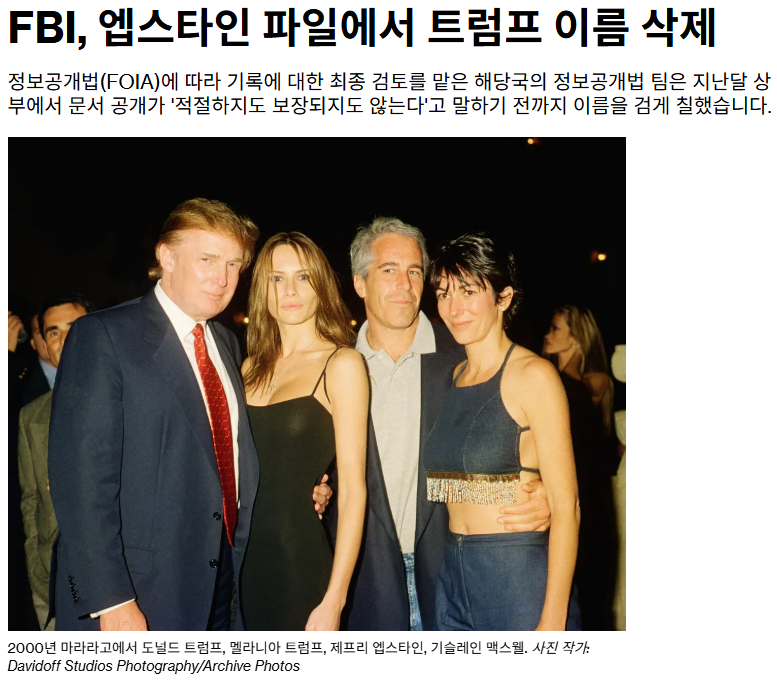 FBI, 엡스타인 파일에서 트럼프 이름 삭제_1.webp