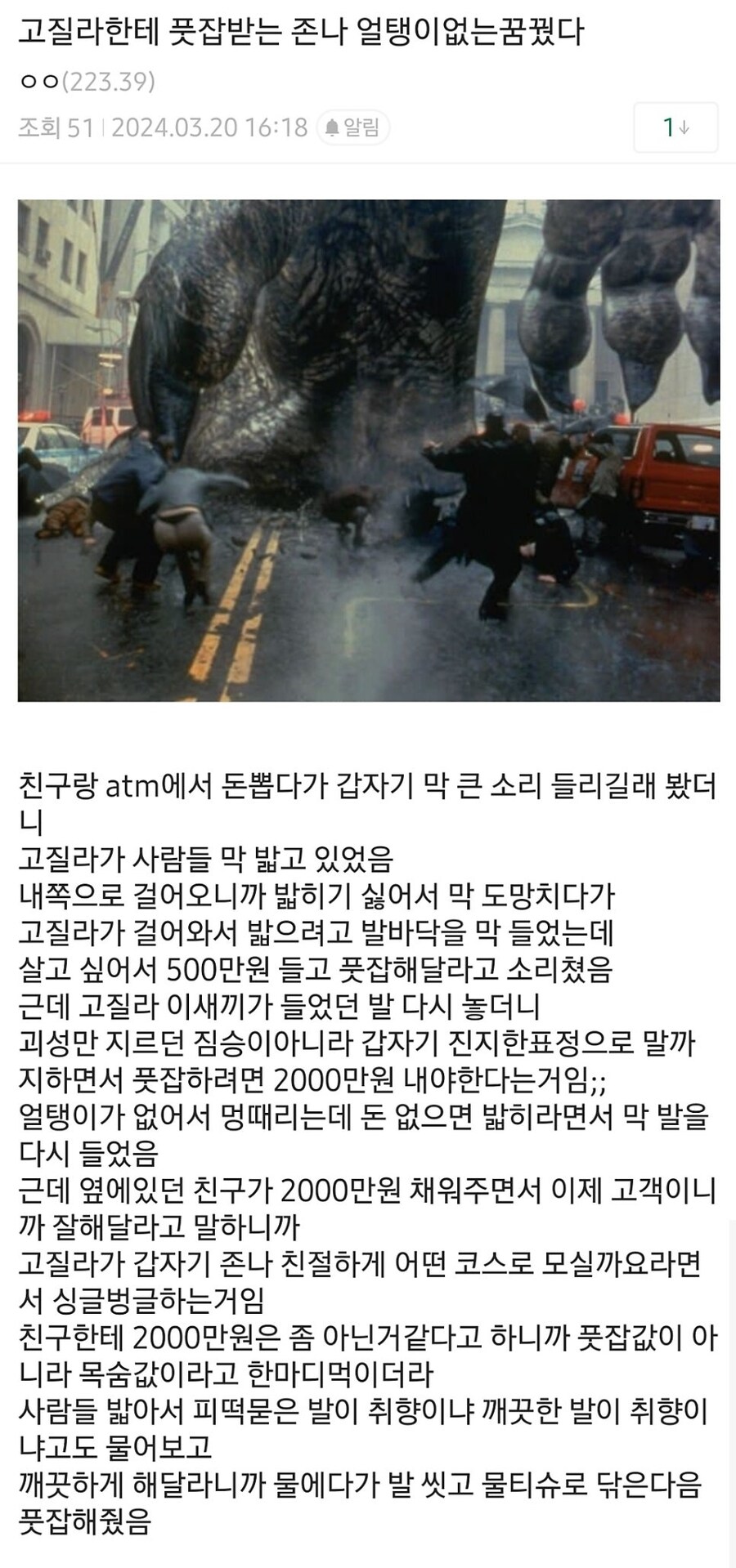 고릴라에게 풋잡받는 ㅈ나 얼탱이 없는 꿈 꾼 디시인._1.jpg