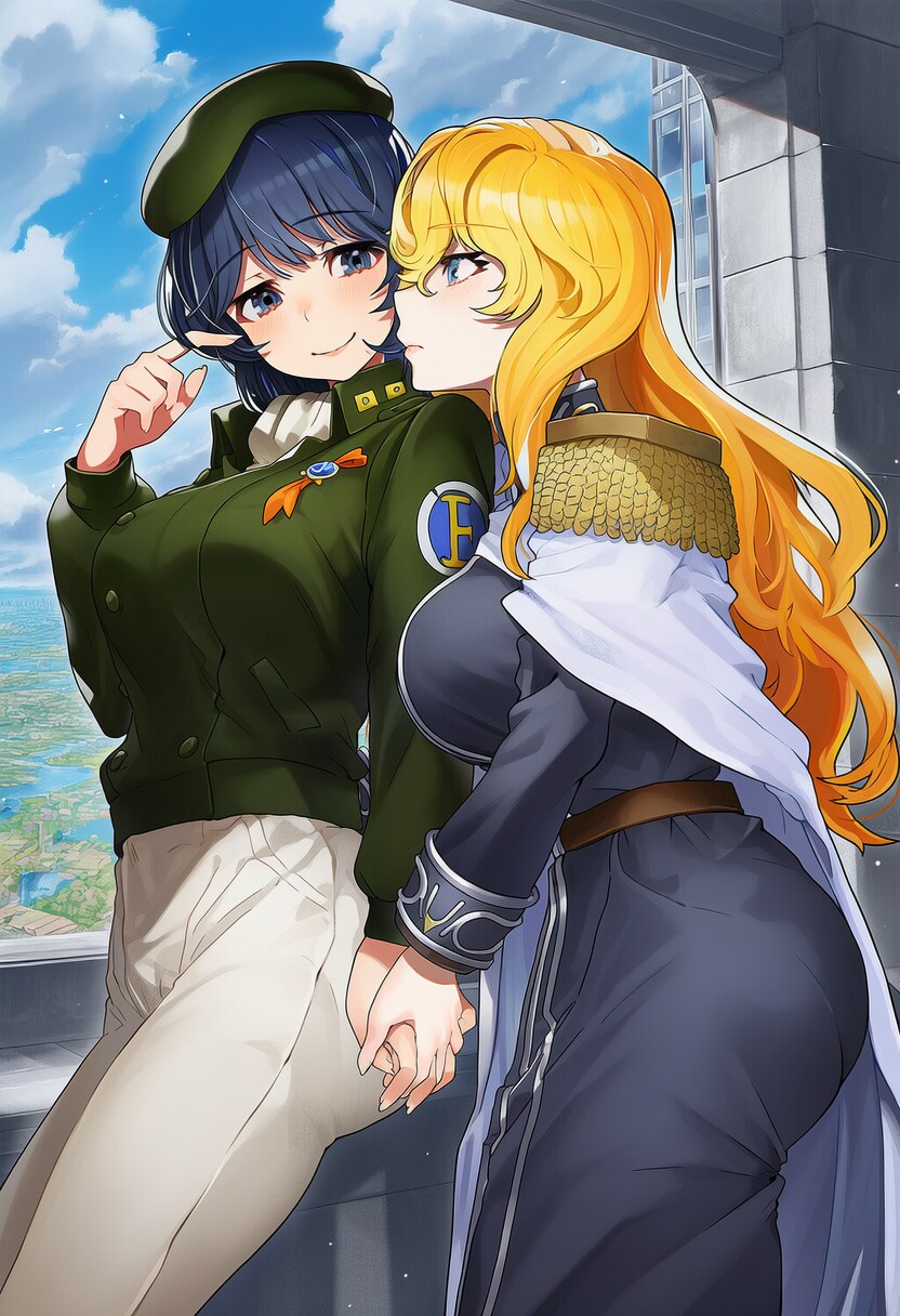 AI) 은하영웅전설의 주인공 라인하르트와 양 웬리가 TS되어 커플인 세상.._3.png