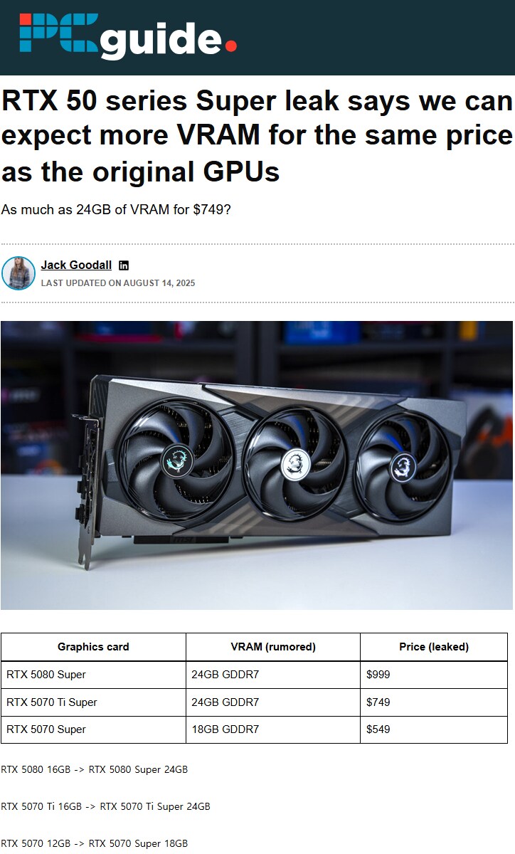 [루머]GeForce RTX 50 Super 시리즈 스펙과 가격 유출_1.png